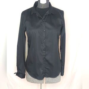Mos‎ Mosh NWT Women's Black Satin top shirt blouse  Sz XL regular fit Jet Black